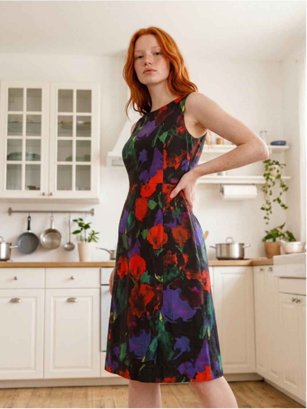 Milly Floral Midi Dress Size S Black Red